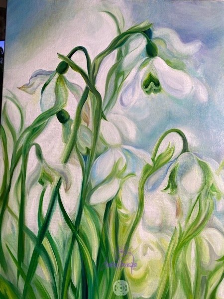 Size 20cm x 20cm on a Deep Edge Canvas Dandelion Fluff; Original Acrylic Flower Painting